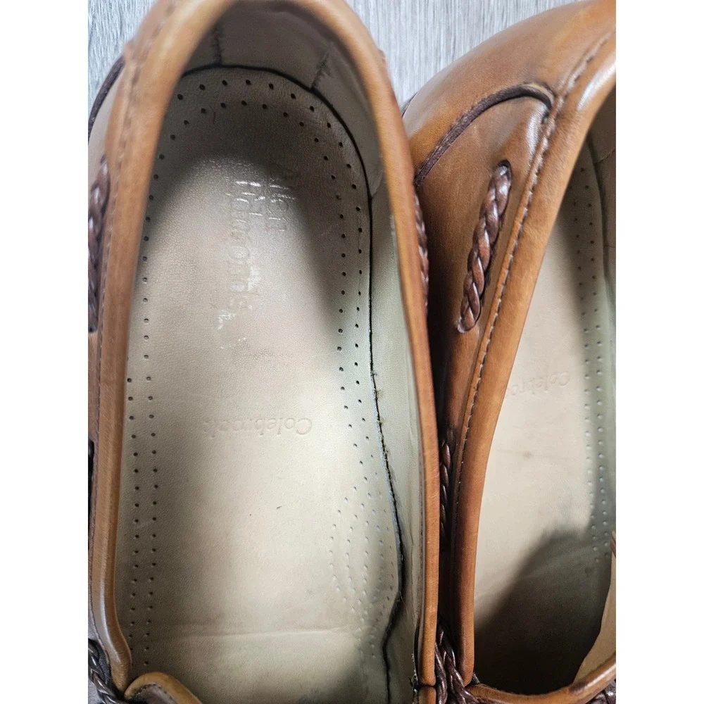 Allen Edmonds Colebrook Tan Leather Braided Bow Loafers Mens 9.5 D 91320 USA